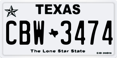 TX license plate CBW3474
