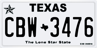 TX license plate CBW3476