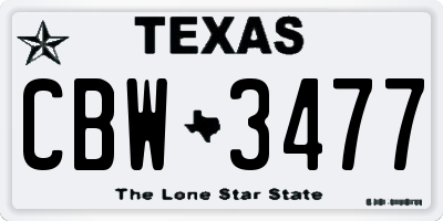 TX license plate CBW3477