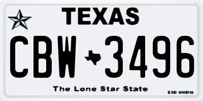 TX license plate CBW3496