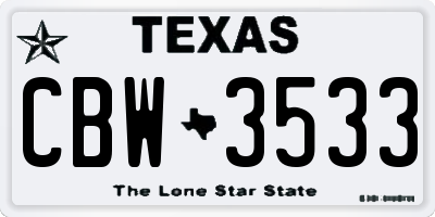 TX license plate CBW3533