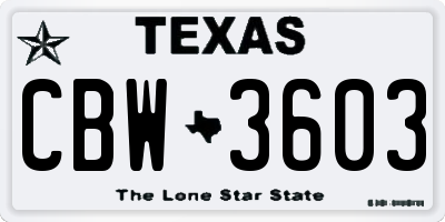 TX license plate CBW3603