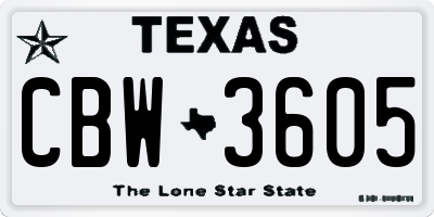 TX license plate CBW3605