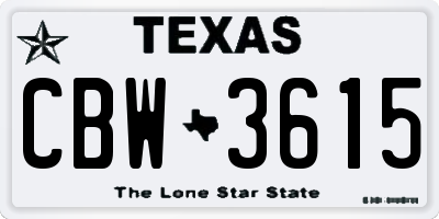 TX license plate CBW3615
