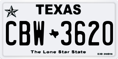 TX license plate CBW3620