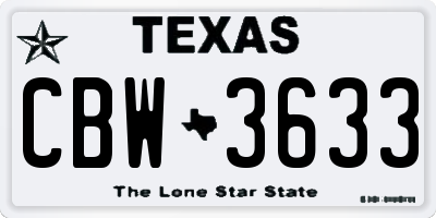 TX license plate CBW3633