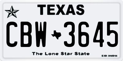TX license plate CBW3645