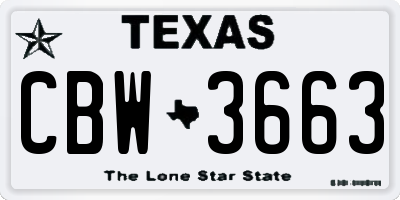 TX license plate CBW3663