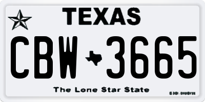 TX license plate CBW3665
