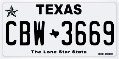 TX license plate CBW3669