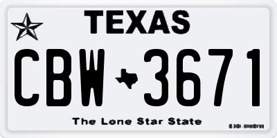TX license plate CBW3671