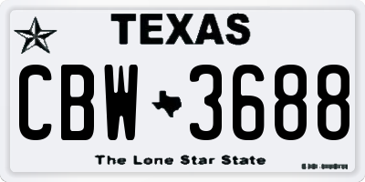 TX license plate CBW3688