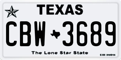 TX license plate CBW3689