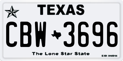 TX license plate CBW3696
