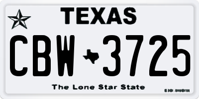TX license plate CBW3725