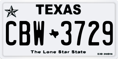 TX license plate CBW3729
