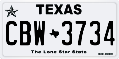 TX license plate CBW3734