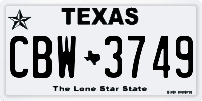 TX license plate CBW3749