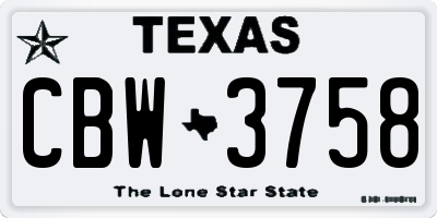 TX license plate CBW3758