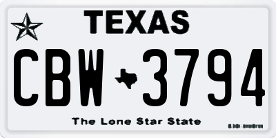 TX license plate CBW3794