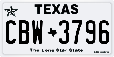 TX license plate CBW3796