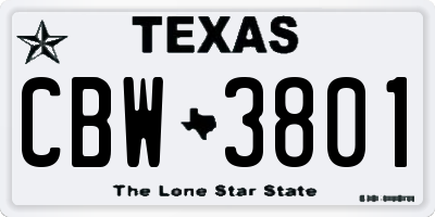 TX license plate CBW3801
