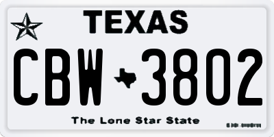 TX license plate CBW3802