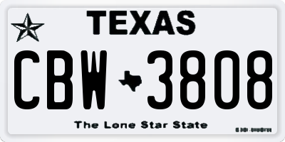 TX license plate CBW3808