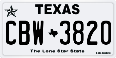 TX license plate CBW3820