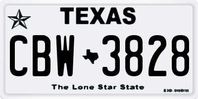 TX license plate CBW3828