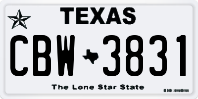 TX license plate CBW3831