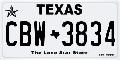 TX license plate CBW3834