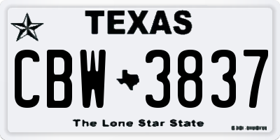 TX license plate CBW3837