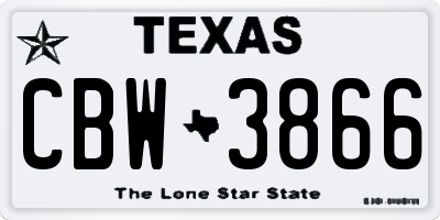 TX license plate CBW3866