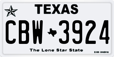 TX license plate CBW3924