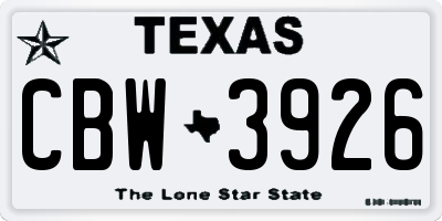 TX license plate CBW3926