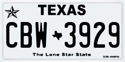 TX license plate CBW3929