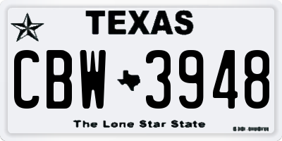 TX license plate CBW3948