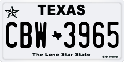 TX license plate CBW3965
