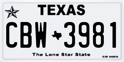 TX license plate CBW3981