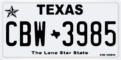 TX license plate CBW3985