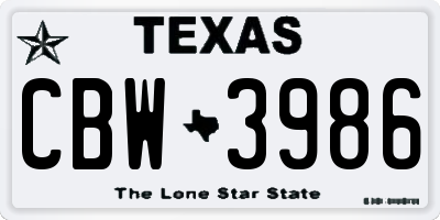 TX license plate CBW3986
