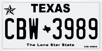 TX license plate CBW3989