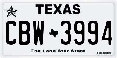 TX license plate CBW3994
