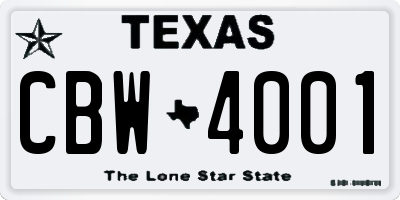 TX license plate CBW4001