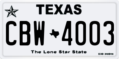TX license plate CBW4003