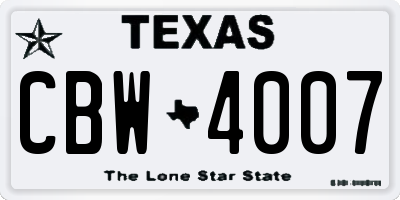 TX license plate CBW4007