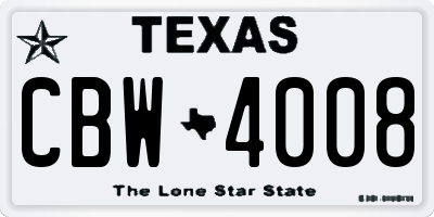 TX license plate CBW4008