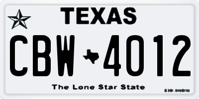TX license plate CBW4012