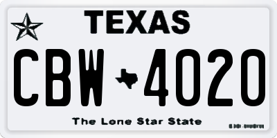 TX license plate CBW4020